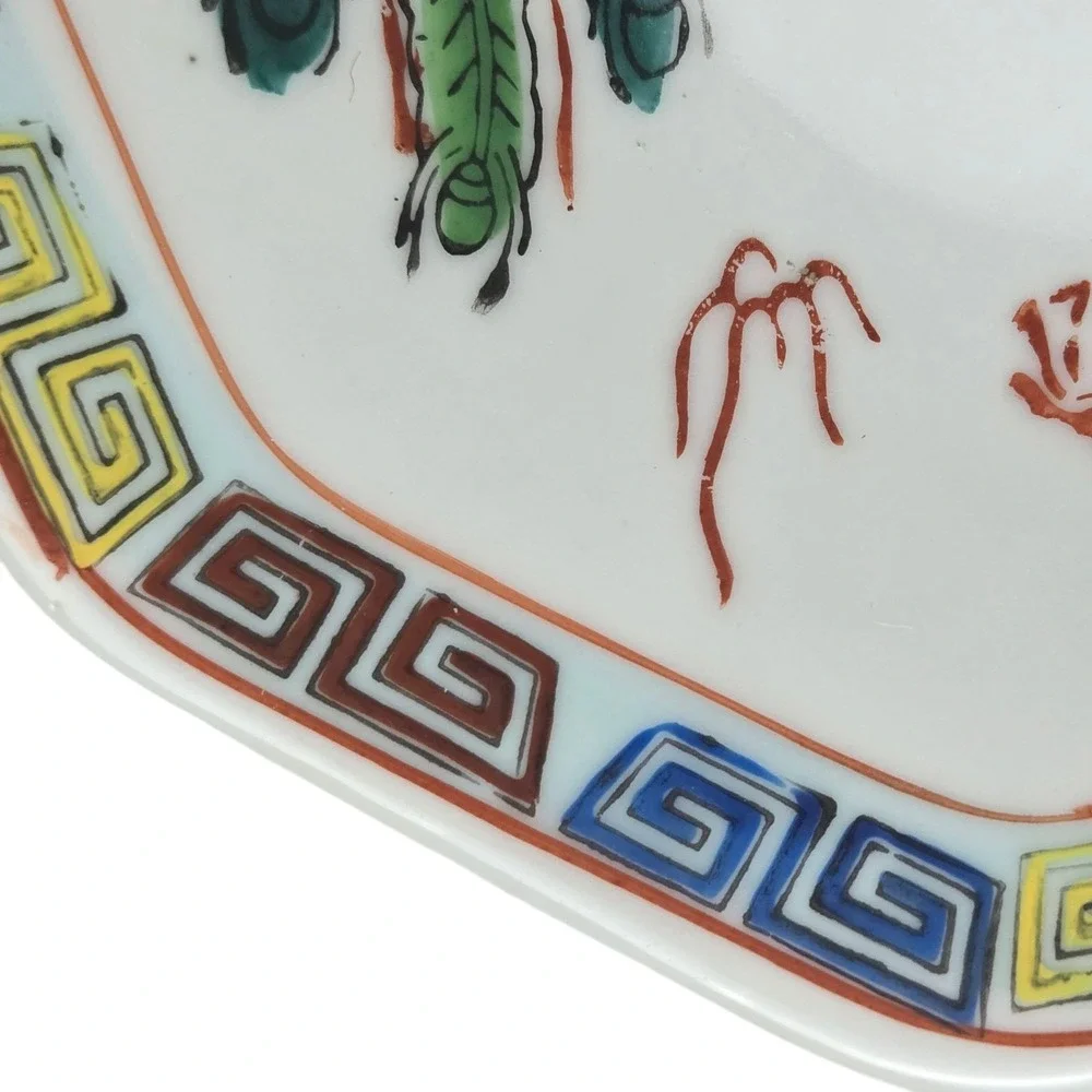 Antique Art Chinese Beishan Pottery Dragon Octagonal Bowl Footed Dish 6.5